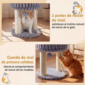 Árvore para Gatos Pequena, 40 x 40 x 50,5 cm, Plataforma Superior de Pelúcia, Cinzento