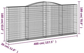 Cestos gabião arqueados 7pcs 400x30x160/180cm ferro galvanizado