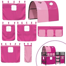 Cama alta para criança com túnel 80x200 cm pinho maciço rosa