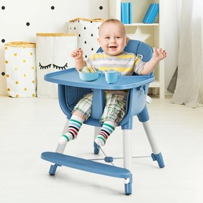 Cadeira de refeição Alta para Bebé com Altura Ajustável para Crianças com Arnês de 5 Pontos e Bandeja Lavável  54 x 57 x 85 cm Azul