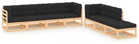 vidaXL 7 pcs conjunto lounge de jardim c/ almofadões pinho maciço