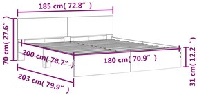 Estrutura cama com cabeceira 180x200 cm cinzento sonoma