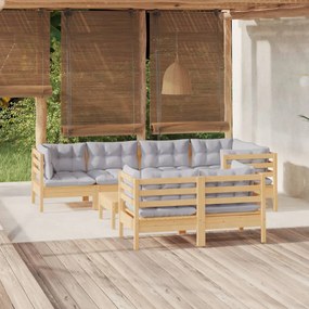 vidaXL 8 pcs conjunto lounge de jardim + almofadões cinza pinho maciço