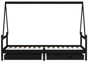 Estrutura cama infantil c/ gavetas 80x200cm pinho maciço preto