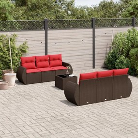 vidaXL 7 pcs conjunto de sofás jardim c/ almofadões vime PE castanho