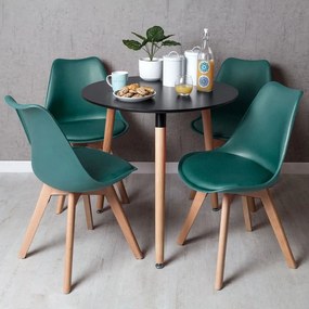 Conjunto Mesa Tower Redonda 80 cm Preta e Pack 4 Cadeiras Synk Basic - Verde-azulado