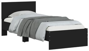 Estrutura de cama com cabeceira e luzes LED 90x200 cm preto