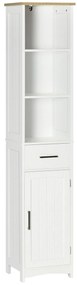 kleankin Coluna para Casa de Banho com 1 Gaveta 1 Porta 3 Prateleiras Abertas e Prateleira Interior Ajustável Móvel Auxiliar 34x30x163cm Branco