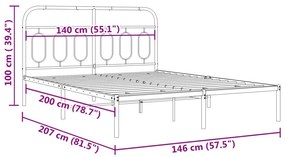 Estrutura de cama com cabeceira 140x200 cm metal preto