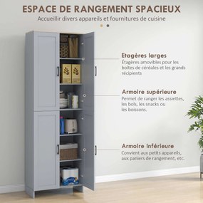 Armário de cozinha com 60 L x 30 P x 170,5 A, armário alto com 4 portas e prateleiras ajustáveis, design moderno, cinzento