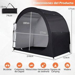 Abrigo para Bicicletas, 210 x 123 x 171 cm, Impermeável, Preto