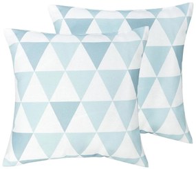 Conjunto de 2 almofadas de jardim com padrão de triângulos azul e branca 40 x 40 cm TRIFOS Beliani