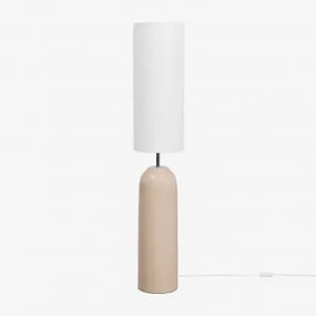 Candeeiro De Pé Em Cerâmica E Linho Macarena Beige Creme - Sklum
