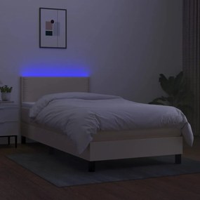 Cama box spring c/ colchão e LED 100x200 cm tecido cor creme