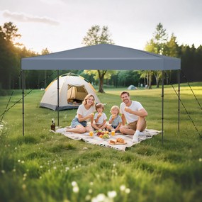 Tenda Pop Up, Jardim, Festas, eventos 360 x 220 x 240-270 cm com Bolsa de Transporte 9 Estacas 4 Cordas de Vento Cinzenta