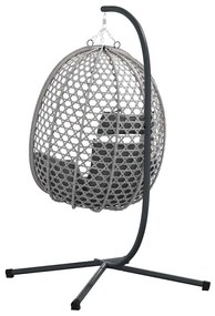 Cesta de Cadeira de Ovo com Suporte em Cinza Rattan Sintético