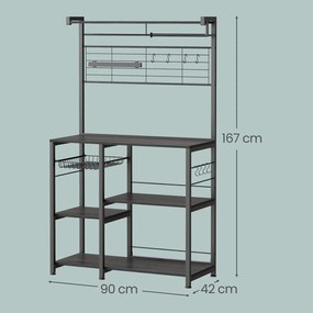 Armário de cozinha com barra magnética 12 ganchos 42 x 90 x 167,3 cm preto