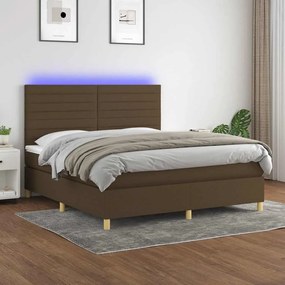 vidaXL Cama box spring c/ colchão/LED 180x200cm tecido castanho-escuro