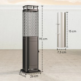 Aquecedor de Pellets 6.86 KW com Tubo de Vidro Base Antiderrapante e Grelha Metálica Aquecedor de Pellets sem Fumo 26x26x95 cm Preto