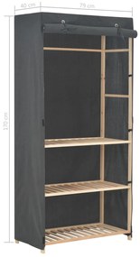 Roupeiro com 3 prateleiras 79x40x170 cm tecido cinzento