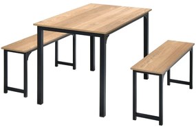 Conjunto de mesa de jantar de 3 peças com estrutura de metal e 2 bancos para 2-4 pessoas móveis de mesa para cozinha natural