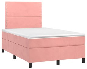 Cama box spring c/ colchão/LED 120x200 cm veludo rosa