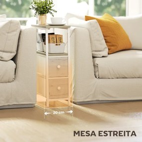 Conjunto de 2 Mesas Cabeçeiras ou mesas Apoio Estreitas 20x40x63 cm com Tomada AC Porta USB Porta USB-C 2 Gavetas Madeira e Branco