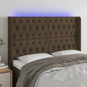 Cabeceira de cama c/ luzes LED tecido 147x16x118/128cm castanho