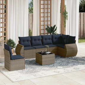 vidaXL 7 pcs conjunto sofás p/ jardim c/ almofadões vime PE cinzento