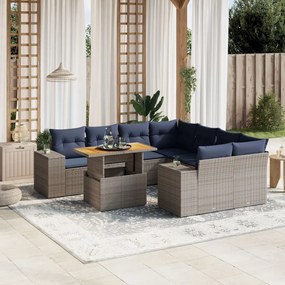 vidaXL 9 pcs conjunto sofás p/ jardim c/ almofadões vime PE cinzento