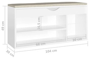 Banco sapateira + almofadão contr. 104x30x49cm branco brilhante