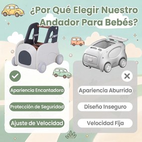 Andador de Empurrar 4 em 1 para Bebés, 46,5 x 44,5 x 51 cm, Assento Rebatível, Cinzento+Branco