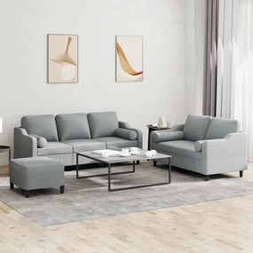 3 pcs conjunto de sofás com almofadas tecido cinzento-claro