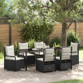 vidaXL Conjunto de Jantar de Jardim de 7 Peças Preto Vime PE