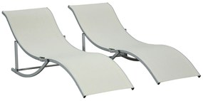 Outsunny 2 espreguiçadeiras ergonômicas dobráveis em forma de S com estrutura de alumínio Textilene para jardim e varanda 165x61x63 cm Bege