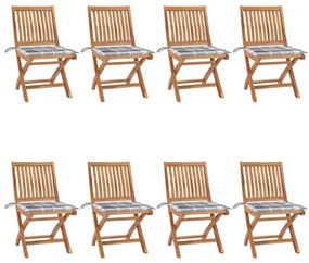 vidaXL Cadeiras de jardim dobráveis c/ almofadões 8 pcs teca maciça