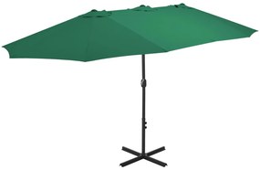 vidaXL Guarda-sol de exterior c/ poste alumínio 460x270 cm verde