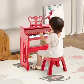 Piano Brincar para crianças de 3 anos Brinquedo eletrónico de piano de 37 teclas com microfone ajustável e suporte de música amovível Vermelho
