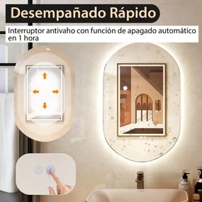 Espelho de parede oval LED de 80 x 50 cm para casa de banho com retroiluminação ajustável em intensidade 3 luzes coloridas à prova de explosão e de ne