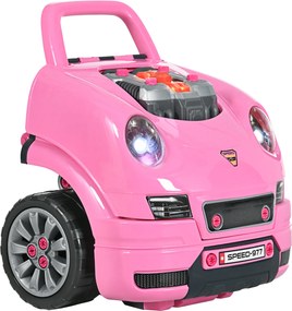 HOMCOM Caminhão Motor Crianças 61 Peças Volante Buzina Faróis Armazenamento Rodas 40x39x47 cm Rosa Brilhante Divertido | Aosom Portugal