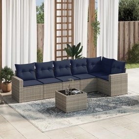 vidaXL 7 pcs conjunto sofás p/ jardim c/ almofadões vime PE cinzento