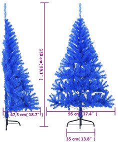 Meia árvore de Natal artificial com suporte 150 cm PVC azul