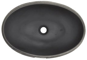 Lavatório de bancada oval 59x40x15 cm cerâmica preto e cinza