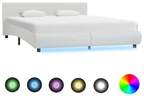 vidaXL Estrutura de cama c/ LEDs couro artificial 180x200 cm branco