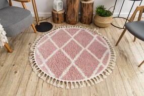 Tapete BERBER TROIK A0010 redondo cor de rosa/branco Franjas berbere marroquino shaggy