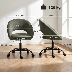 Cadeira de Secretária Ergonómica, 60 x 59 x 89 cm, Altura Regulável, Verde-Escuro