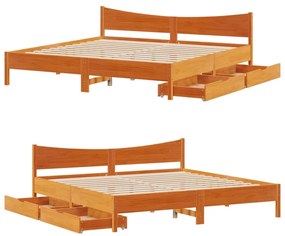 Estrutura de cama c/ gavetas 180x200 cm pinho castanho cera