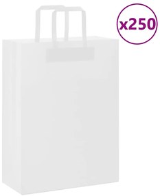 vidaXL Sacos de papel 250 unid com alças branco 26x12x35 cm