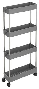Carrinho de armazenamento deslizante SONGMICS de 4 níveis, carrinho com rodas, carrinho estreito para cozinha e banheiro, economizador de espaço, 40 x 12,5 x 86 cm, cinza KSC008G01
