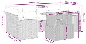 7 pcs conjunto de sofás p/ jardim c/ almofadões vime PE preto